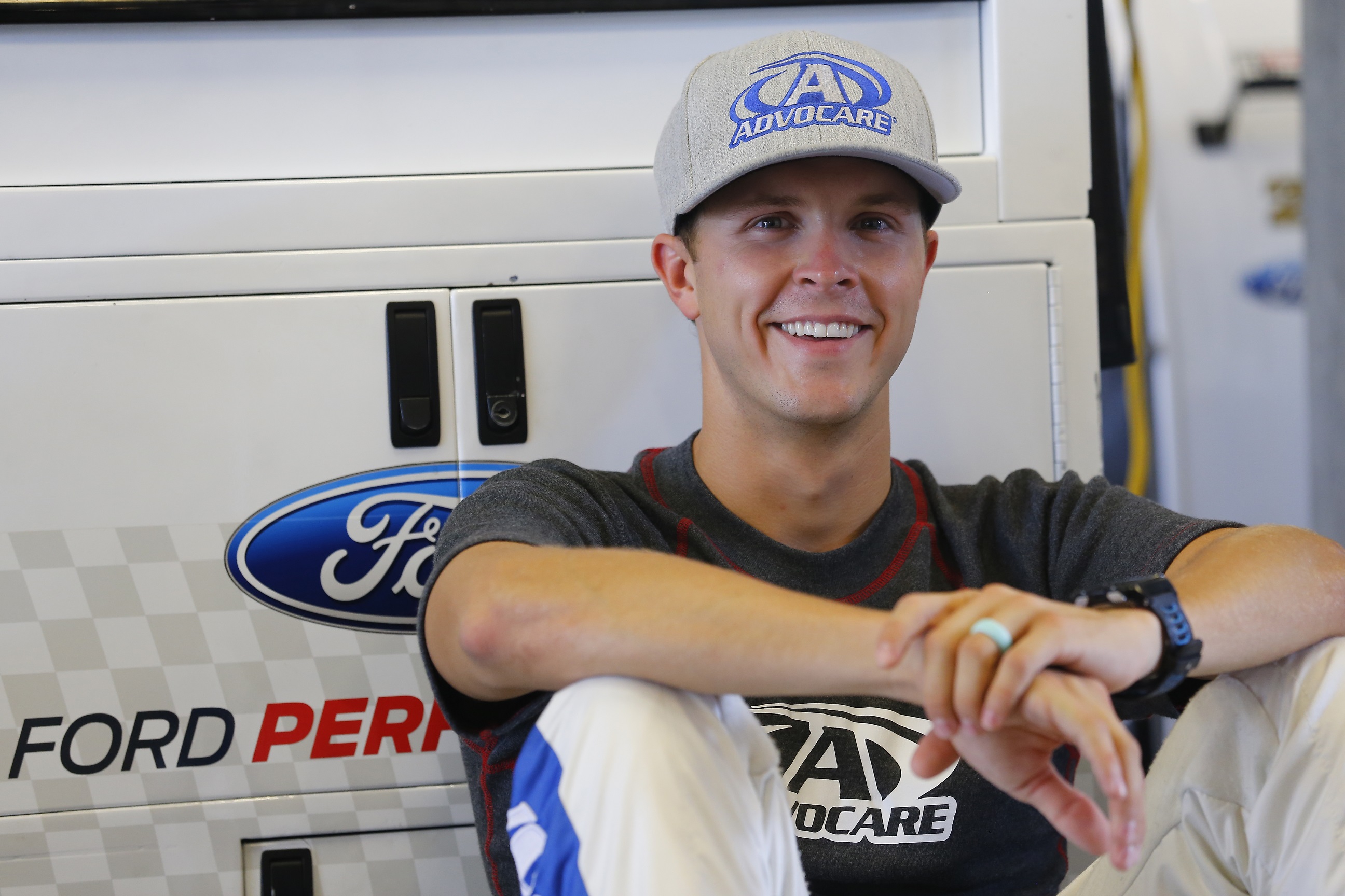 Speedway, IN - Jul 22, 2016: Trevor Bayne (6) gets ready to practice for the Combat Wounded Coalition 400 at the Indianapolis Motor Speedway in Speedway, IN.
